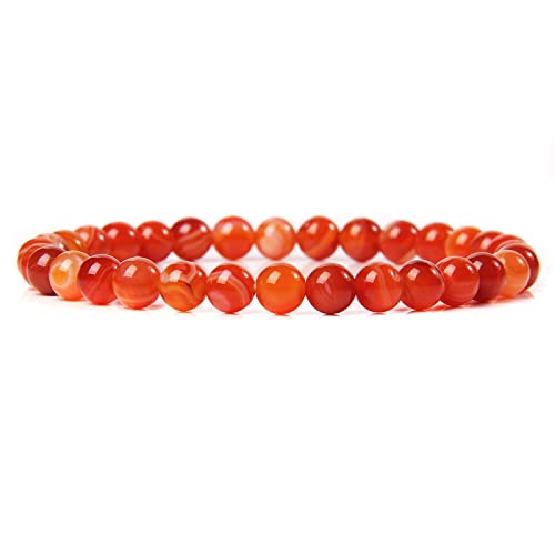 Frauen Männer Runde Perlen Armbänder 6mm Natürliche Achate Quarz Stein Elastische Strang Armband & Armreifen Paare Schmuck Geschenk, 34 Achat, Elastisches Seil 19CM ( Color : 9 Agate , Size : Elastic von HAODUOO