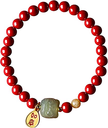 HAODUOO Armband Armband Feng Shui Zinnober Reichtum Armband Hetian Jade Löwe Wake Chakra Kristall Quarz Amulett Glück Reichtum Abwehr böser Geister Armband Damen Herren von HAODUOO