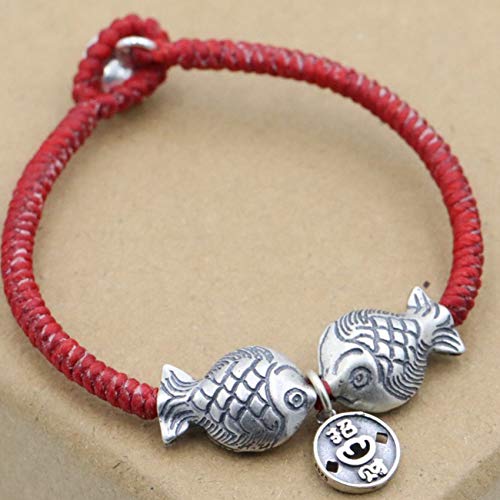 HAODUOO Armband Feng Shui Reichtum Armband Sterling Silber Doppelte Fischschnalle Knoten Glückskreis Anhänger Armband Böse Geister Abwehren Geld Amulett Anziehen,17CM (Size : 16CM) von HAODUOO