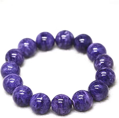 HAODUOO Armband mit echten violetten, natürlichen Charoit-Kristallen, runde Perlen, modisches Damenarmband, 9 mm - 14 mm, AAAAA (Farbe: wie abgebildet, Größe: 14 mm) von HAODUOO