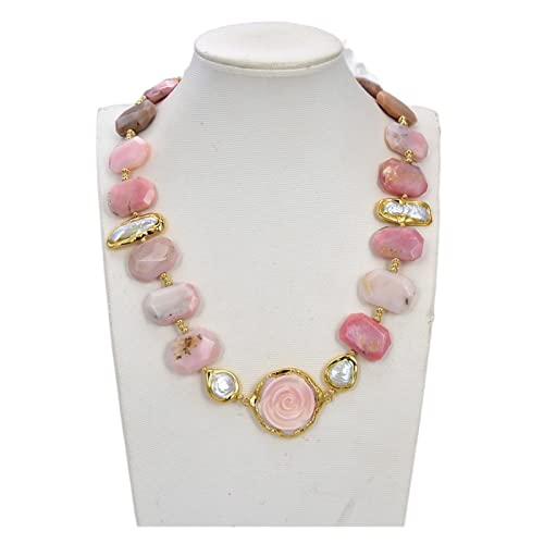 HAODUOO Charm-Halskette, Schmuck, natürlicher rosa Opal, weiße Biwa-Halskette mit rosa Königin-Muschelblume, 53,3 cm, Geschenke for Damen von HAODUOO