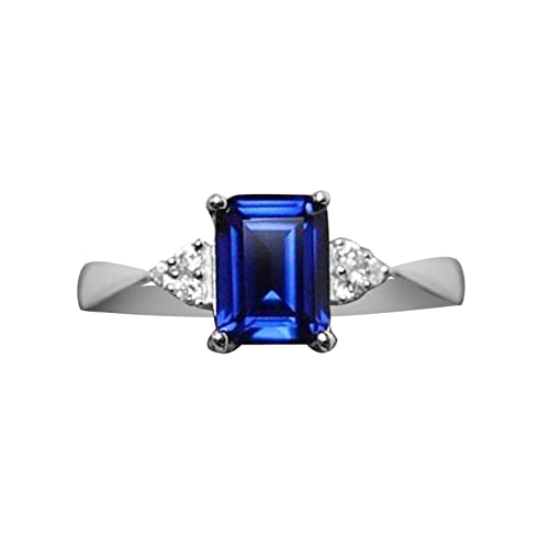 HAODUOO Damen-Ring, 925er-Sterlingsilber, Regenbogen-Verlobungsring, Ehering, 3 Farben, Kunstharz, Ringgröße 9 (Color : Light Blue, Size : 7) von HAODUOO