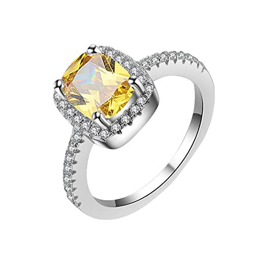 HAODUOO Große Ringe, quadratischer Zirkon- und Diamantring for Damen, Modeschmuck, beliebte Accessoires for die Frau (Color : Yellow, Size : 9) von HAODUOO