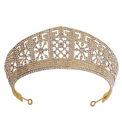 HAODUOO Haarnadel Königin Krone for Frauen, Barock Strass Kristall Königin Große Krone Braut Hochzeit Tiara Frauen Schönheitswettbewerb Diadem Braut Haarschmuck(Gold) von HAODUOO