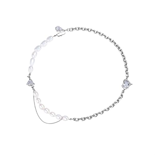 HAODUOO Halskette Süßer und cooler Stil Halskette Asymmetrisches Design Perlennaht Halskette Leichte Luxus-Schlüsselbeinkette Zubehör Halsketten for Frauen von HAODUOO