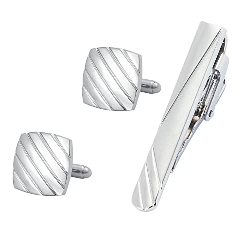 HAODUOO Jewelry Cufflinks High-Grade Sandblasted Matte Striped Electroplating tie Clip Cufflinks Set French Men's Metal Cufflinks Collar Clip von HAODUOO