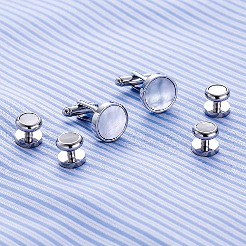 HAODUOO Jewelry Cufflinks Men's Cufflinks 6-Piece Dress Cufflinks Fashion Round Shell Cufflinks Cuff Nails Tuxedo Placket Buttons von HAODUOO