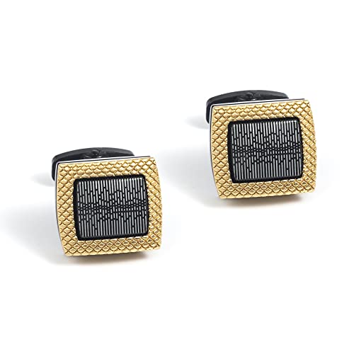 HAODUOO Jewelry Cufflinks Men's Shirt Cufflinks Men's French Cufflinks in High Grade Square Checkered Vertical Pattern Plated Gunmetal von HAODUOO