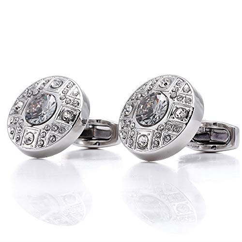 HAODUOO Jewelry Cufflinks Men's Shirt Cufflinks Metallic Silver Cufflinks Diamond Round French Shirt Sleeve Studs Cufflinks von HAODUOO