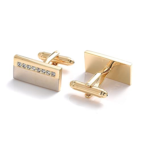 HAODUOO Jewelry Cufflinks Men's Shirt Cufflinks Real Gold Plated French Cufflinks with Diamonds Rectangular Men's Cufflinks Wedding Business Cufflinks von HAODUOO