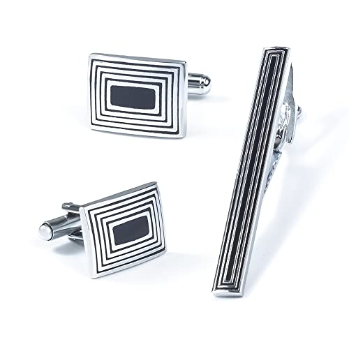 HAODUOO Jewelry Cufflinks Plated Rectangular Metal Cufflinks Tie Clip Set Tie Clip Cufflinks von HAODUOO