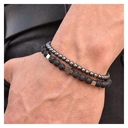 HAODUOO Klassische Krone Rechteck Perlen Armband Männer Mode Matte Lava Stein Perlen Armband for Männer Schmuck Geschenk (Color : 7) von HAODUOO