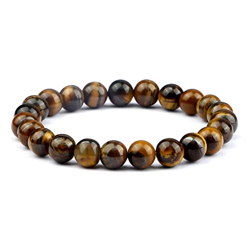 HAODUOO Männer Perlen Armband Natürliche Tigerauge Stein Armbänder 8mm Lava Rock Achate Stretch Armreif Frauen Yoga Schmuck Geschenk, grün (Color : Brown Tiger Eye) von HAODUOO