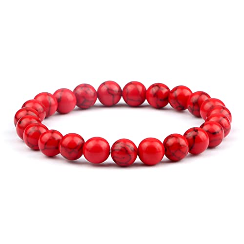 HAODUOO Männer Perlen Armband Natürliche Tigerauge Stein Armbänder 8mm Lava Rock Achate Stretch Armreif Frauen Yoga Schmuck Geschenk, grün (Color : Red) von HAODUOO