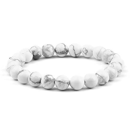 HAODUOO Männer Perlen Armband Natürliche Tigerauge Stein Armbänder 8mm Lava Rock Achate Stretch Armreif Frauen Yoga Schmuck Geschenk, grün (Color : White) von HAODUOO