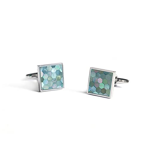 HAODUOO Men's Shirt Cufflinks Fine Blue Shell Coloured Shell Cufflinks for Men's French Shirts von HAODUOO
