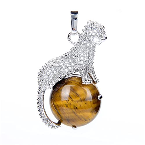 HAODUOO Mode 1pc Natürlichen Tigerauge Stein Rosa Kristall Tier Leopard Anhänger for Halsketten Frauen Charme Schmuck (Color : Tiger Eye Stone) von HAODUOO