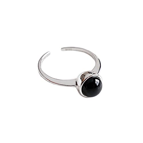 HAODUOO Offene Ringe aus rundem schwarzem Onyx aus Sterlingsilber von HAODUOO