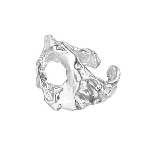 HAODUOO Offene unregelmäßige Ringe aus Sterlingsilber, durchbrochene Schmuckringe (Color : Silver J1093) von HAODUOO