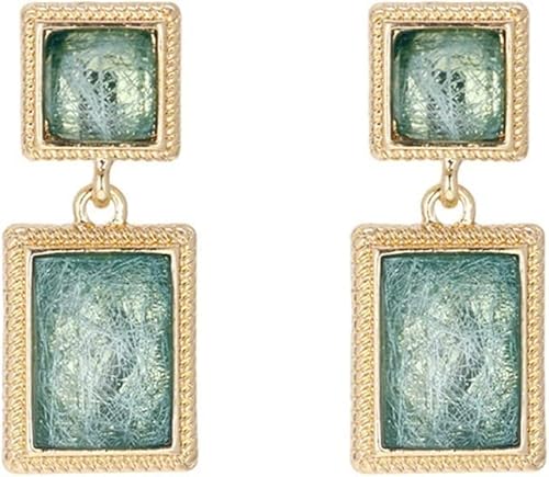HAODUOO Ohrringe Vintage Einfache Grün Kristall Quadratisch Clip On Grün Harz Stein Clip On Ohrringe Ohne Piercing Frauen, Clip on earrings, Achat von HAODUOO
