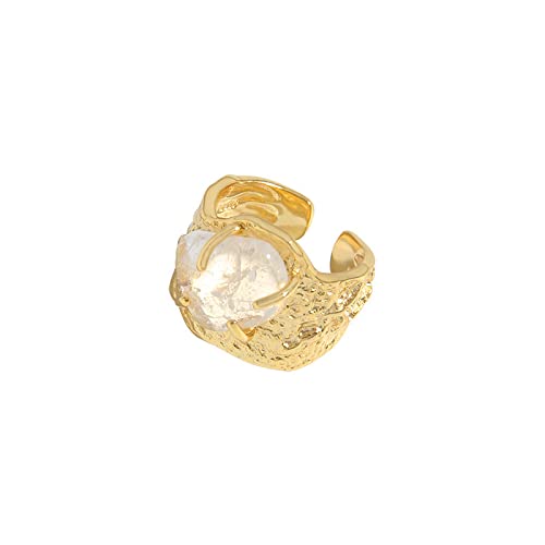 HAODUOO Ringe aus Sterlingsilber mit natürlichem Kristall, größenverstellbar (Color : Gold Jz489) von HAODUOO