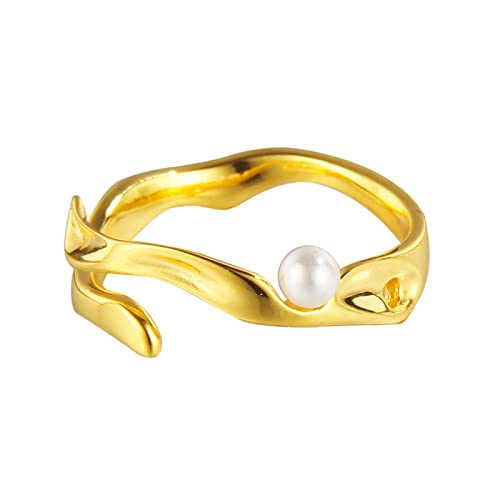 HAODUOO Ringe aus Sterlingsilber mit unregelmäßigen offenen Perlen (Color : Gold Plated J1141) von HAODUOO