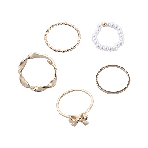 HAODUOO Schmetterlings-Ring-Set, 4/5-teiliges Ring-Set, süßer Schmuck, Geschenk, Perlen-Kristall-Verbindungsring, Legierung, Schleife (Size : C-5pcs) von HAODUOO