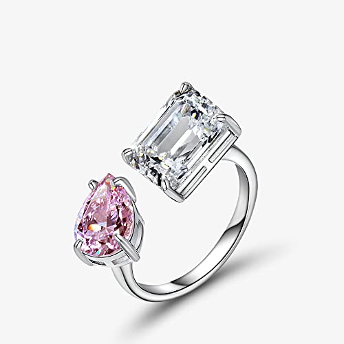 HAODUOO Schmuck Damenring Damenring aus -Silber, 7,5 Karat hoher Kohlenstoffdiamantring, Persönlichkeit, zweifarbig, Damenring, Verlobungsring, Ehering (Color : Pink White5) von HAODUOO