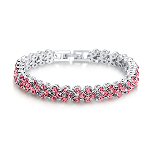 HAODUOO Zierliche modische Kettenarmbänder, Schmuck, Geschenk for Frauen und Mädchen, modisches Damen-Armband mit eingelegten Strasssteinen, Armreif, Hochzeit, Party, Schmuck, Geschenk (Color : Pink) von HAODUOO