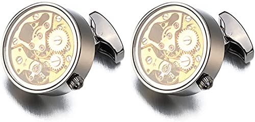 Mens Cufflinks Elegant Style Cuff Cufflinks Classic Cufflinks, Men's Wedding Gold Color Normal Steam Punk Gear Watch Mechanism Non-Functional Clock Movement cufflinks(Black Gun Plated) von HAODUOO