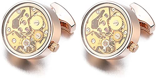 Mens Cufflinks Elegant Style Cuff Cufflinks Classic Cufflinks, Men's Wedding Gold Color Normal Steam Punk Gear Watch Mechanism Non-Functional Clock Movement cufflinks(Rose Gold Color) von HAODUOO
