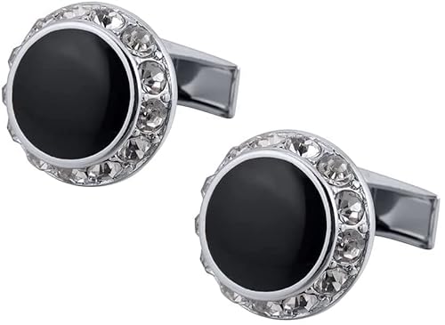 Mens Cufflinks Elegant Style Cuff Men's French Shirt Cufflinks Round Cufflinks More Durable Crystal Cuff Link Gold Silver Cufflinks(Silver) von HAODUOO