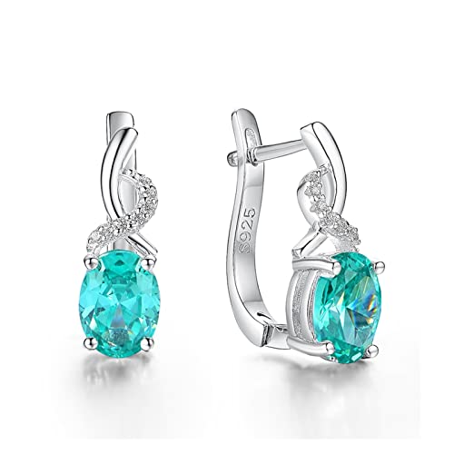 Mintfarbener Saphir-Edelstein, luxuriöse Ohrclips for Damen, echtes Sterlingsilber, grüner Saphir, Paraiba-Turmalin, exquisit (Size : White Rhodium Plated) von HAODUOO