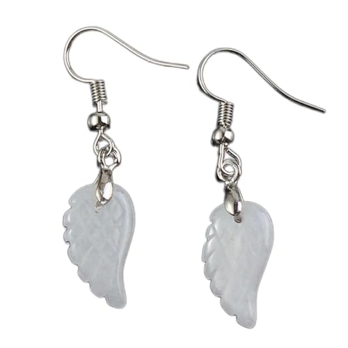 Natürliche geschnitzte Engelsflügel Kristallquarz Achat baumeln Haken Tropfen Stein Frauen Mädchen Ohrringe, Feuer der Opal (Color : White Jade) von HAODUOO