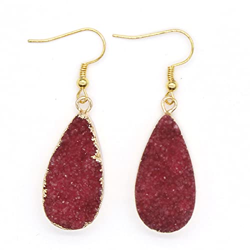 Natürlicher Achat-Kristall-Quarz, buntes Wasser, Halbmond-Form, baumelnde Haken-Ohrringe for Frauen, Schmuck, Geschenk, Lila (Color : Drop Red) von HAODUOO