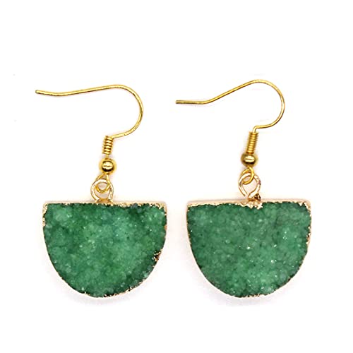 Natürlicher Achat-Kristall-Quarz, buntes Wasser, Halbmond-Form, baumelnde Haken-Ohrringe for Frauen, Schmuck, Geschenk, Lila (Color : Green) von HAODUOO