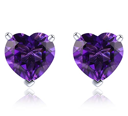 Natürlicher dunkelblauer Topas-Sterlingsilber-Ohrstecker for Damen, 4,3 Karat, echter Topas-Herz, professioneller Schnitt, S-Ohrring, exquisit (Size : Natural Amethyst) von HAODUOO