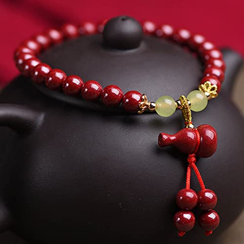 Natürliches Armband, Feng Shui-Armband, Zinnober-Kristall-Armband, Wu Lou/Kalebasse-Anhänger, Glücksbringer-Armband for Damen und Herren, Reiki-Kristall, Talisman, Quarz-Armband, Rot, 6 mm (Farbe: Rot von HAODUOO