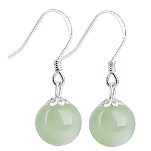 Ohrringe, Tropfenohrringe Vintage Sterling Silber Jade Tropfenohrringe for Frauen, echter natürlicher runder grüner Jadeit-Ohrhänger, chinesischer Heilsteinschmuck von HAODUOO