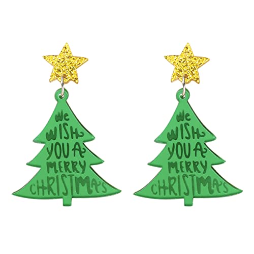 Ohrringe for 3er-Set, Weihnachtsohrringe for Frauen, Urlaubsohrringe for Mädchen, Schleife, Weihnachtsbaum, Schneeflocke, Gänseblümchen, Rosentaschen (Color : 1-Green, Size : One Size) von HAODUOO