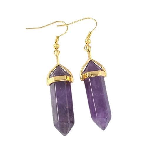 Ohrstecker, Naturstein-Ohrring, Kugel, sechseckiges Pendel, baumelnd, Amethyst, Lapisquarz, lila Fluorit, rosa Kristall-Ohrring, Damenschmuck, Herren- und Damenschmuck (Color : Amethyst) von HAODUOO