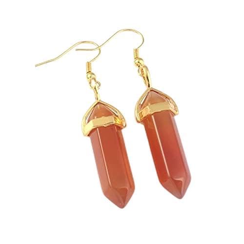 Ohrstecker, Naturstein-Ohrring, Kugel, sechseckiges Pendel, baumelnd, Amethyst, Lapisquarz, lila Fluorit, rosa Kristall-Ohrring, Damenschmuck, Herren- und Damenschmuck (Color : Red Onyx) von HAODUOO