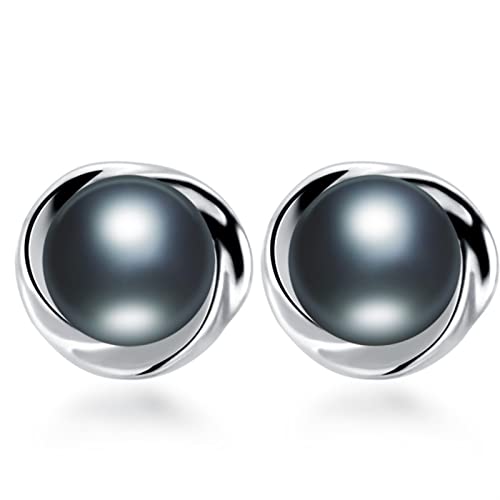 Ohrstecker aus Sterlingsilber for Damen, Top AAAA-Frischperlenohrringe, 100% echter Schmuck, natürliches Geschenk, Pendientes (Color : Black) von HAODUOO