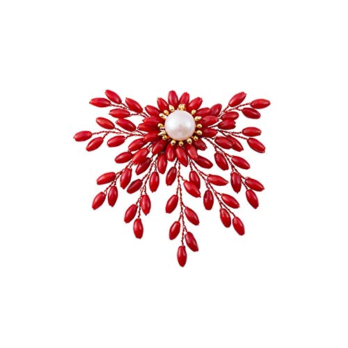 Pin Schmuck Geschenke for Frauen Meer Bambus Koralle Perle Rote Brosche Pin Retro Temperament Brosche Pullover Strickjacke Mantel Accessoire Schmuck Gedenktagsgeschenke Broschen & Anstecknadeln von HAODUOO