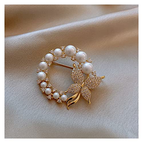 Pin Schmuck Geschenke for Frauen Schmetterling Brosche for Frauen Perle Strass Kranz Trendy Elegante Kreis Brosche Pins Party Hochzeit Broschen & Pins von HAODUOO