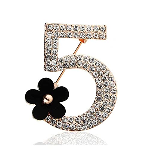 Pin Schmuck Geschenke for Frauen Voller Strass Nummer 5 Blumenbrosche Luxus Mode Hochzeit Party Brief Frau Boutonniere Broschen Damen Schmuck Accessoires Broschen & Anstecknadeln von HAODUOO