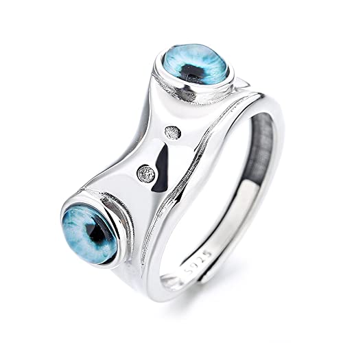 Schmuck Damen Ring Sterling Silber Damen Retro Kreative Blaue Augen Frosch Form Hip Hop Offener Verstellbarer Ring von HAODUOO