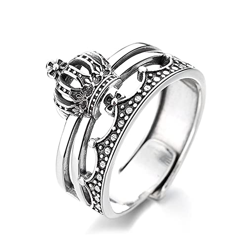 Schmuck Damenring Sterling Silber Damen Retro und Altes Doppelhohldesign Krone Licht Luxus Offener Ring Verstellbarer Finger Damen von HAODUOO