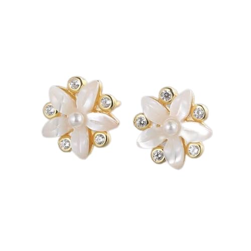 Sterling Silber Perle Blume Ohrringe Weibliche Kleine Stil Einfache und Vielseitige Handgemachte Ohrringe Silber (Color : Gold) von HAODUOO