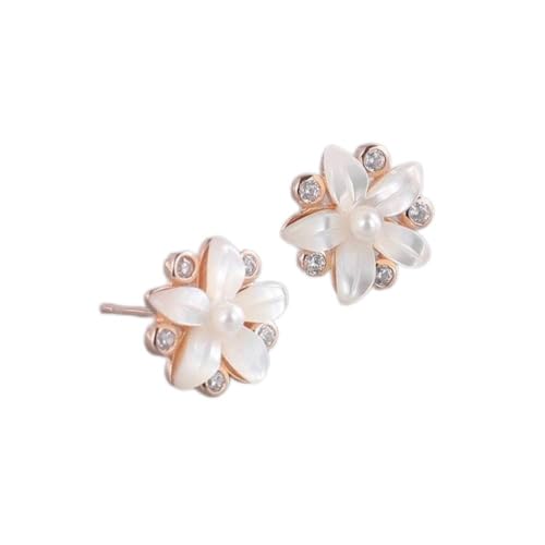 Sterling Silber Perle Blume Ohrringe Weibliche Kleine Stil Einfache und Vielseitige Handgemachte Ohrringe Silber (Color : Rose Gold) von HAODUOO